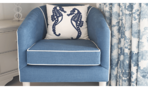 Blue upholstered arm chair