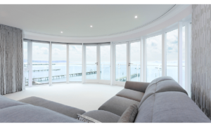 Silent Gliss curtain system in luxury living room