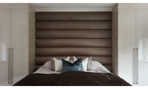 Bespoke 8 panel horizontal headboard in a Casamance Vinyl
