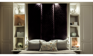 Bespoke 3 vertical panel headboard in Zinc Textile Quilted Velvet