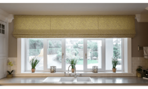 Yellow motorised roman blind