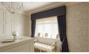 Bespoke navy pelmet curtains