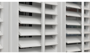 White faux wood blinds