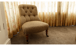 Renovated nursing chair in Linwood Fable weaves fabric