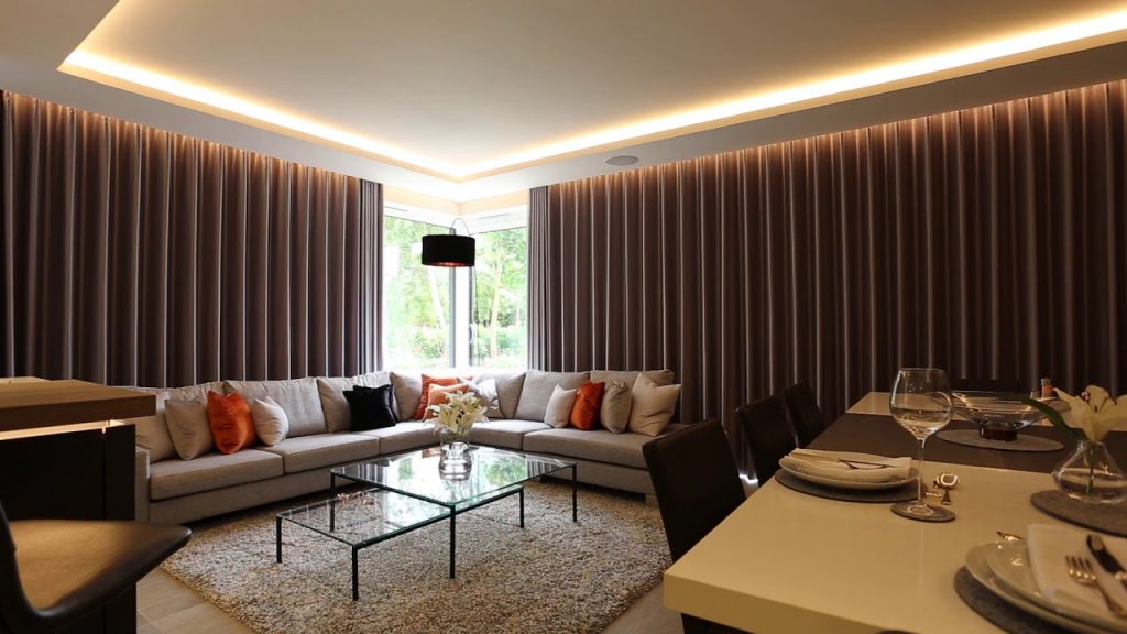 Motorised wave curtains in action